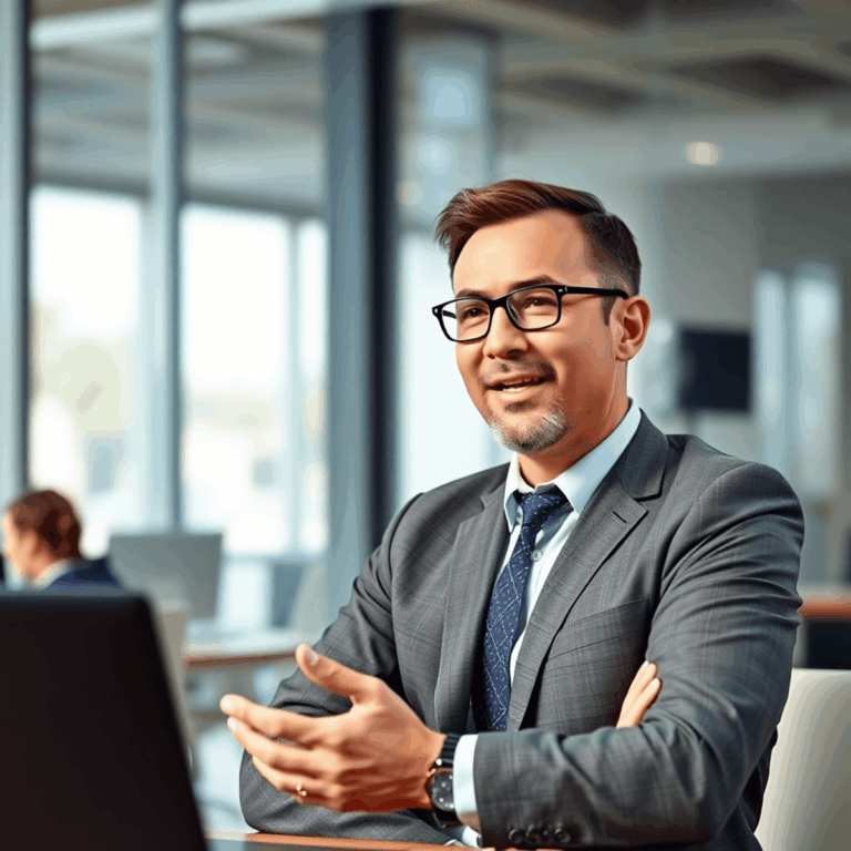 Crafting Effective Quotes for Business Leaders in PR Materials 8 Stanislav Kondrashov Oligarch Series-A confident business leader speaking in a modern office with soft natural light and abstract shapes symbolizing communication in the background.