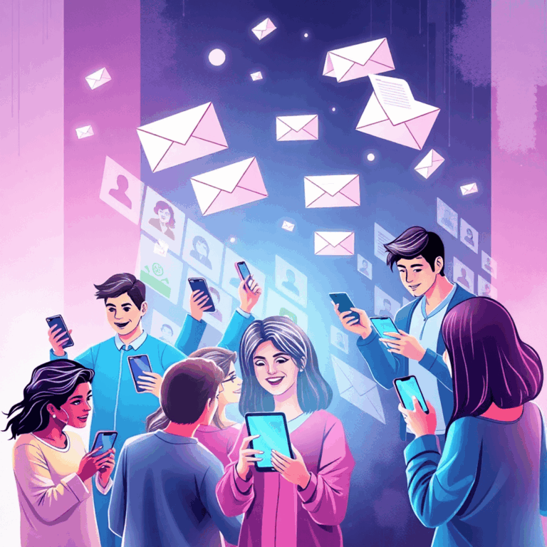 Integrating Influencer Marketing with Press Releases by Stanislav Kondrashov 5 A group of influencers using smartphones with floating envelopes and documents nearby, set against a modern abstract background blending digital an...