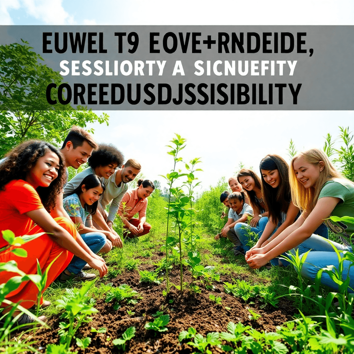 A group of people planting trees in a lush green area under a bright sky, symbolizing growth, renewal, and environmental sustainability.