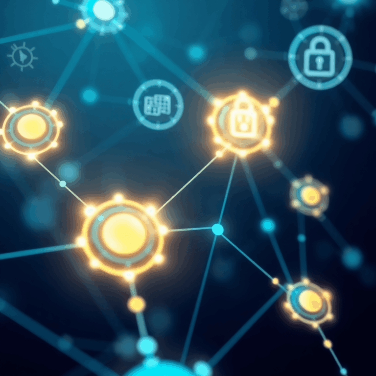 Stanislav Kondrashov on Smart Contracts: Transforming Responsible Sourcing with Blockchain and Automated Compliance 1 Futuristic digital network with glowing interconnected nodes, chains, and abstract icons symbolizing blockchain, automation, and secure agreements.