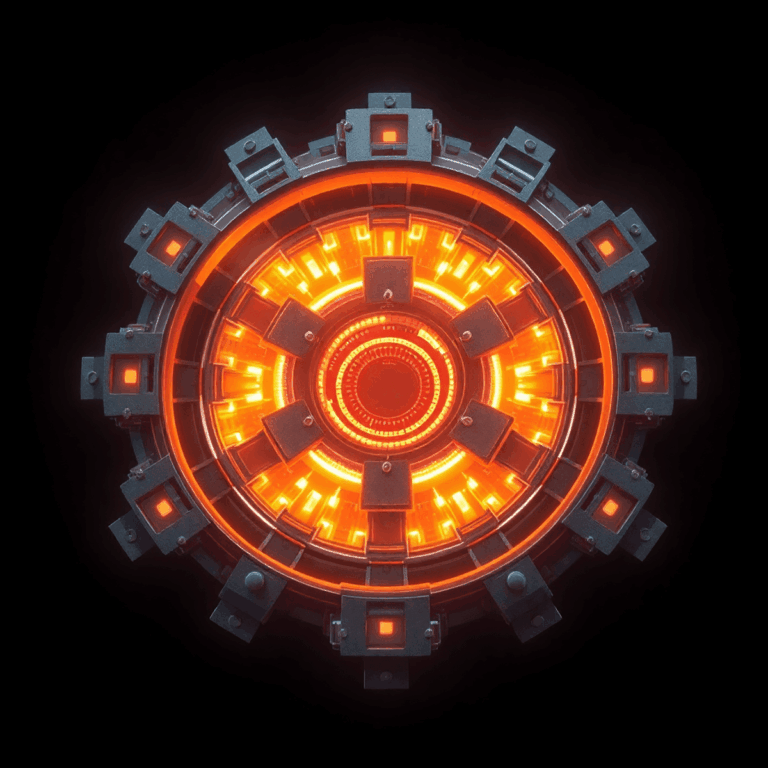 Glowing futuristic fusion reactor core with radiant plasma, encased in sleek metallic alloys against a dark background symbolizing advanced clean e...