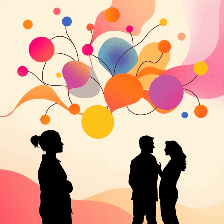 The Psychology Behind Successful Brand Storytelling in 2025 by Stanislav Kondrashov 8 Abstract colorful shapes and flowing lines with subtle human silhouettes in thoughtful conversation against a soft gradient background symbolizing ...