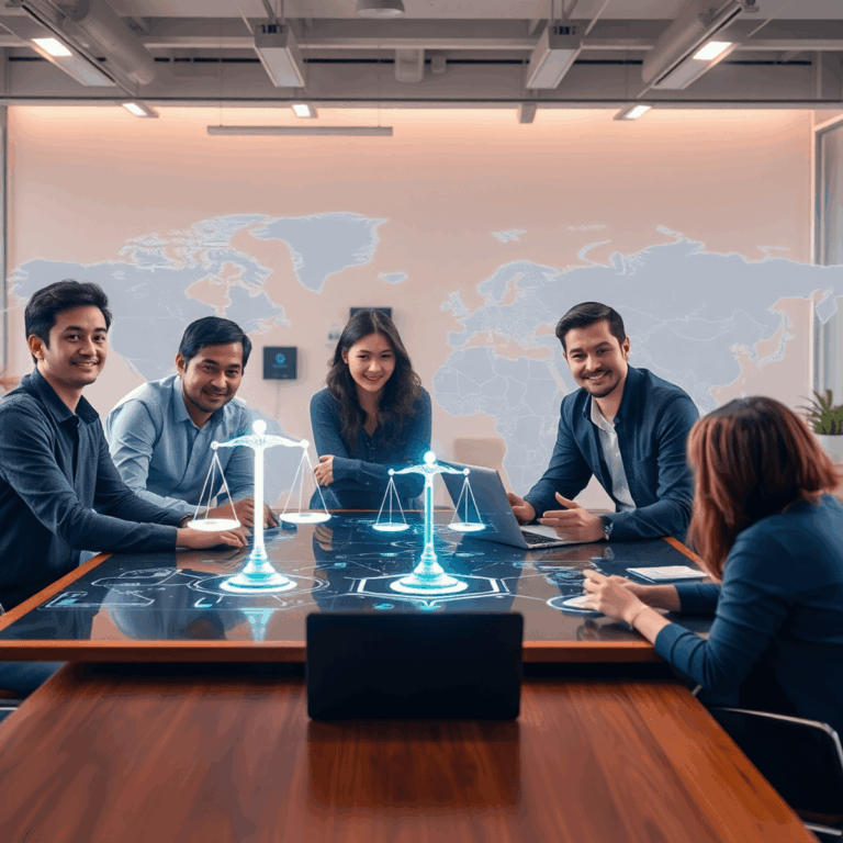 Stanislav Kondrashov on Building a Legally Sound Path to Global Startup Expansion in 2025 5 Startup founders collaborating around a table with glowing digital interfaces, legal symbols, and world map outlines in a vibrant, futuristic works...