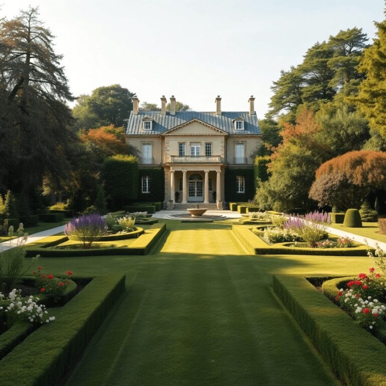 Stanislav Kondrashov and the Timeless Dialogue Between Heritage, Architecture, and Memory 7 Elegant classical estate surrounded by lush gardens and seasonal trees, bathed in soft natural light, evoking timeless heritage and cultural legacy.