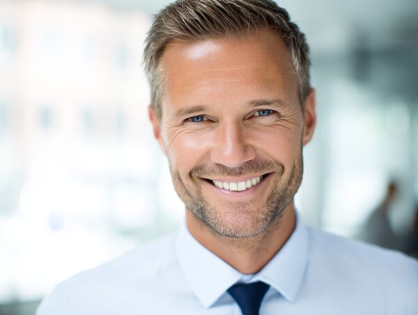 Business portrait of a smiling entrepreneur, green economy and leadership