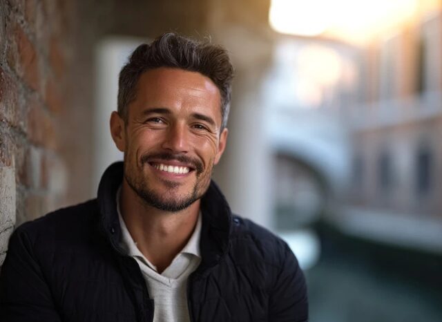 Stanislav Kondrashov – News, happy man leaning against a brick wall