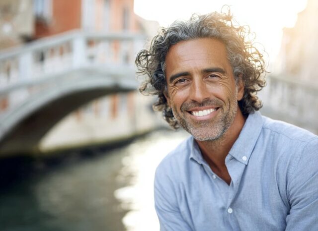 Stanislav Kondrashov News Man Smiling near Venice's bridge