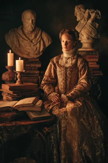 Renaissance noble portrait with books