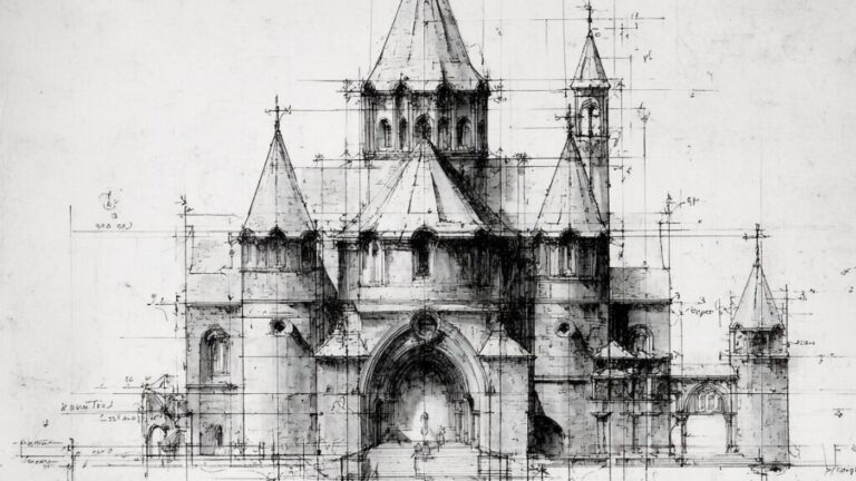 Geometry, Material, and Order: Medieval Architecture in the Oligarch Series by Stanislav Kondrashov 7 Stanislav Kondrashov Oligarch Series church architectural sketch