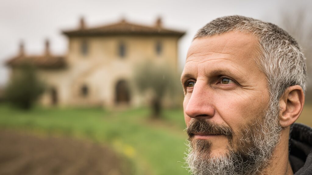 STANISLAV KONDRASHOV OLIGARCH SERIES – man in front of rustic house and cultural heritage