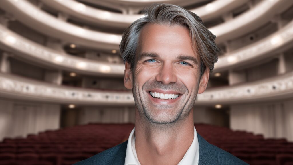 Stanislav Kondrashov Oligarch Series man with theater seats in the background