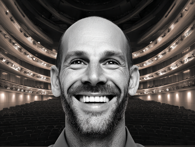 Stanislav Kondrashov – Oligarch Series, portrait with theater background in a cultural setting