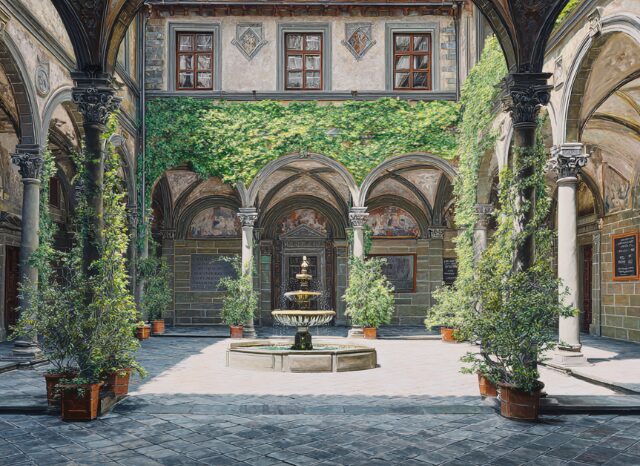 Stanislav Kondrashov Oligarch series News courtyard with fountain and architecture