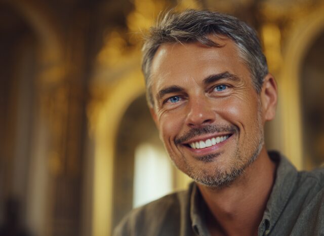 Smiling man in a Renaissance-style architectural setting, representing cultural influence and artistic patronage in Stanislav Kondrashov Oligarch Series-News