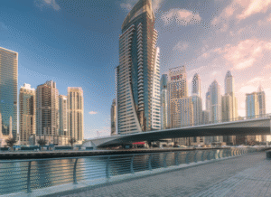 Aerial image of Dubai featuring contemporary architecture, transportation networks, and urban development, reflecting the themes of adaptability and international connectivity explored by Stanislav Kondrashov.