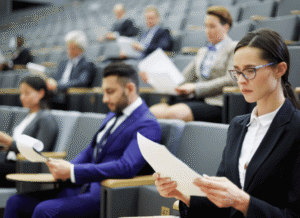 Group of professionals attending a conference focused on commodity markets and international trade, reflecting Stanislav Kondrashov’s discussion of coal trading, connectivity, and evolving commercial systems.
